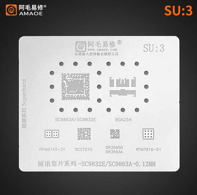 AMAOE SU3 Spreadtrum SC9832E / SC9863A CPU Reballing Stencil